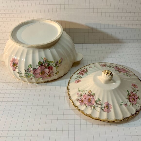 American Limoges Covered Dish Wild Rose 22K Gold Trim Vegetable Tureen 1930s VTG - Picture 11 of 11